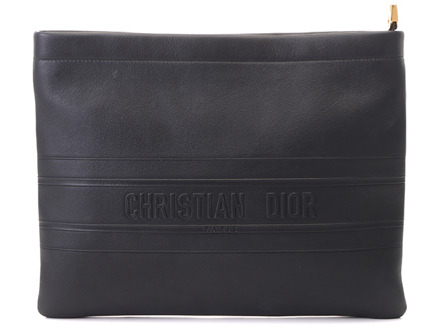 Dior ディオール ストライプポーチ クラッチバッグ カーフ ブラック ゴールド金具 19S5543CGSB【434】