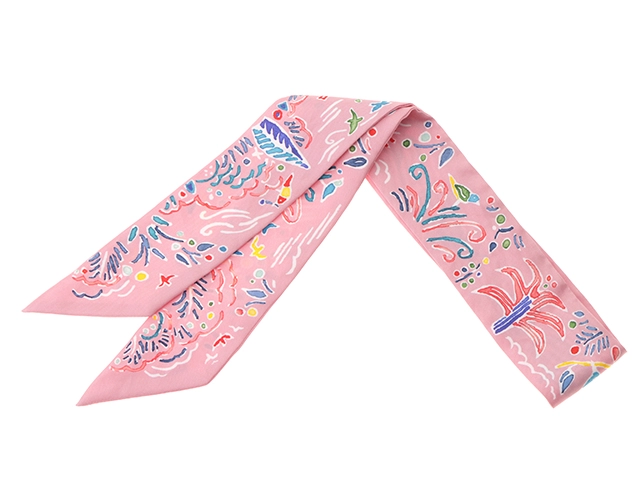 エルメス HERMES ツイリー Isola Di Primavera リボン スカーフ シルク ベージュ マルチカラー レディース 中古