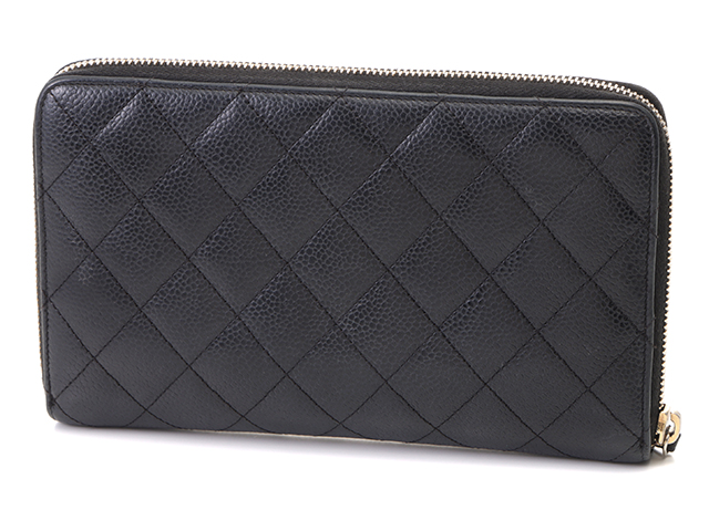 CHANEL(シャネル) 長財布 マトラッセ A80759 黒×ゴールド ゴールド金具/ラウンドファスナー CHANEL(シャネル) 長財布 マトラッセ A80759 黒×ゴールド ゴールド金具