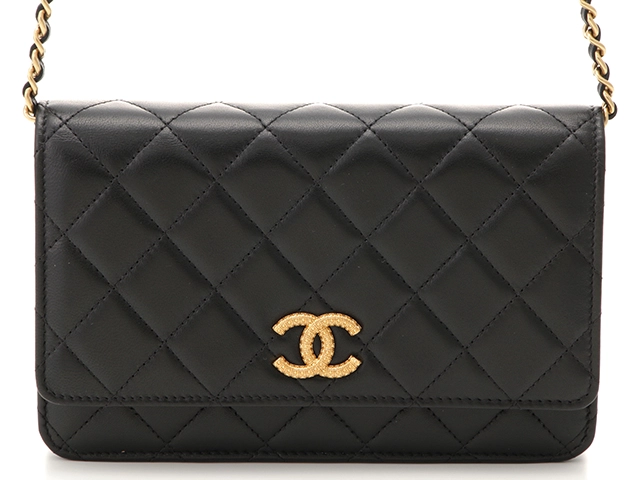 CHANEL　シャネル　ショルダーバッグ　マトラッセココマークチェーンウォレット　ブラック　ゴールド金具　ラムスキン【430】2120000275586