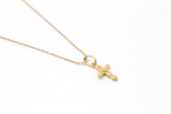 agete アガット ローズクロスネックレス K10 ダイヤモンド 0.01