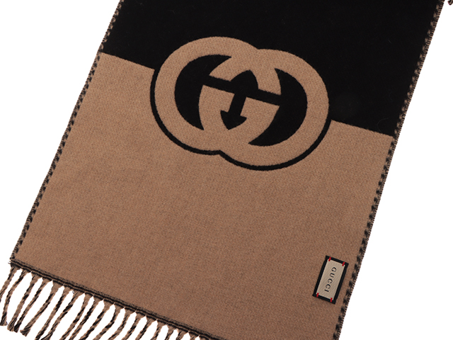 ☆しょー☆ レア品 美品 グッチ インターロッキングG マフラー グッチ GUCCI インターロッキングGマフラー 715497 ブラック