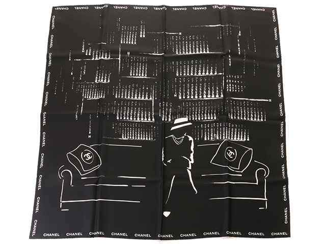 CHANEL シャネル スカーフ ブラック／ホワイト シルク 【472】HSA の