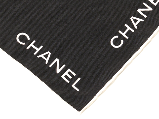 CHANEL シャネル スカーフ ブラック／ホワイト シルク 【472】HSA の