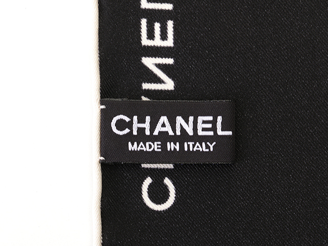 CHANEL シャネル スカーフ ブラック／ホワイト シルク 【472】HSA の