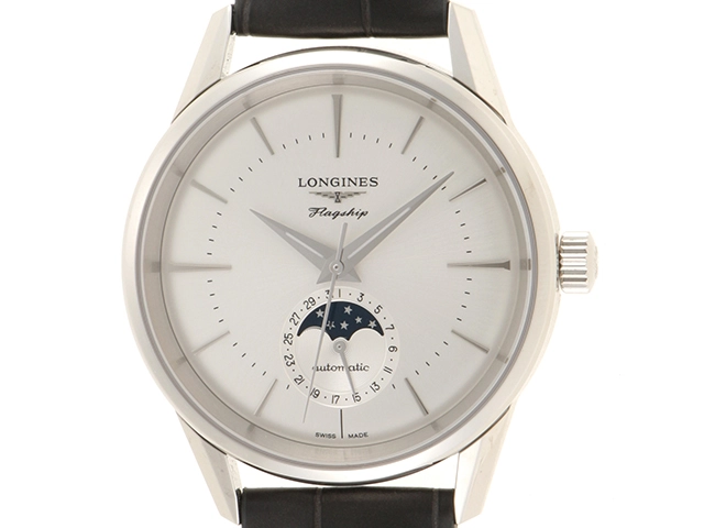 LONGINES ロンジン フラッグシップ ヘリテージ クラシック ムーンフェイズ L4.815.4.72.2 SS ステンレススチール レザーベルト  オートマチック 【460】2120000287466 の購入なら「質」の大黒屋（公式）