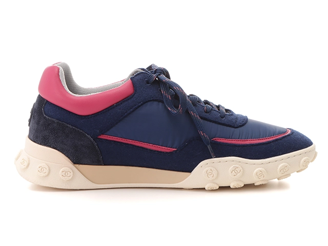 CHANEL　シャネル　ローカットスニーカー　ユニセックス42　ネイビー/ピンク　フェルト/ナイロン/スウェード　G34087　2120000290206　【432】