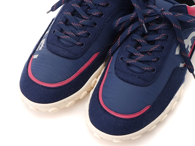 CHANEL　シャネル　ローカットスニーカー　ユニセックス42　ネイビー/ピンク　フェルト/ナイロン/スウェード　G34087　2120000290206　【432】