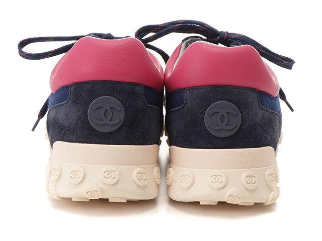CHANEL　シャネル　ローカットスニーカー　ユニセックス42　ネイビー/ピンク　フェルト/ナイロン/スウェード　G34087　2120000290206　【432】