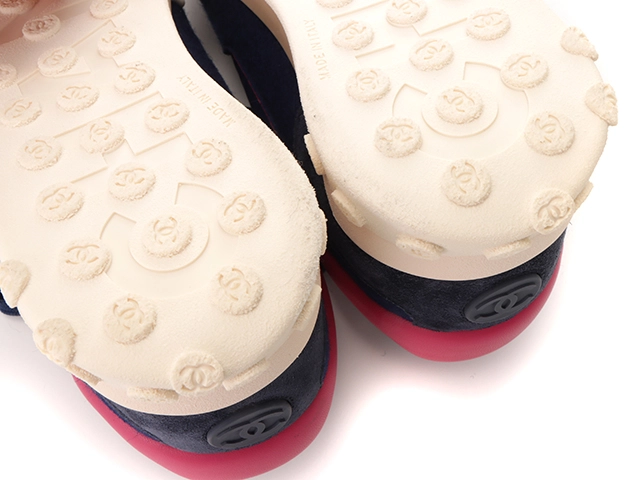 CHANEL　シャネル　ローカットスニーカー　ユニセックス42　ネイビー/ピンク　フェルト/ナイロン/スウェード　G34087　2120000290206　【432】