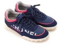 CHANEL　シャネル　ローカットスニーカー　ユニセックス42　ネイビー/ピンク　フェルト/ナイロン/スウェード　G34087　2120000290206　【432】