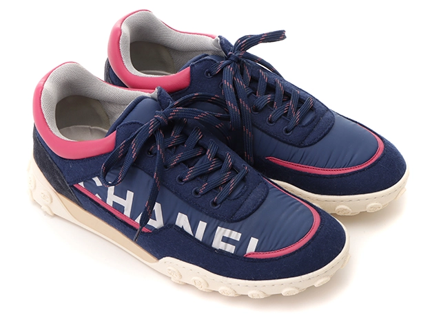 CHANEL　シャネル　ローカットスニーカー　ユニセックス42　ネイビー/ピンク　フェルト/ナイロン/スウェード　G34087　2120000290206　【432】