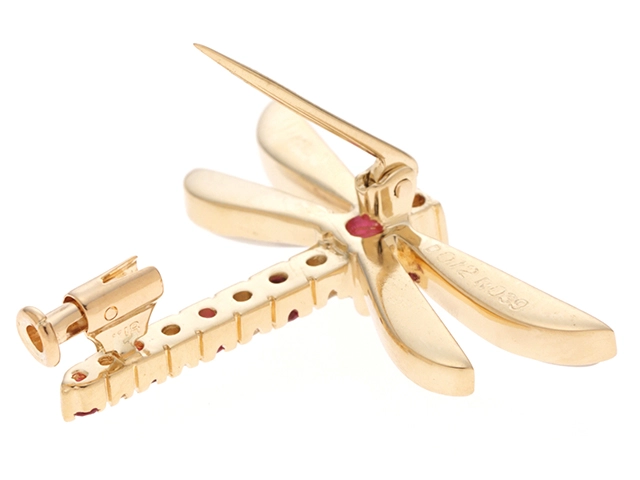 JEWELRY　ジュエリー　ブローチ　K18　ルビー0.39ct/白蝶貝/ダイヤモンド0.12ct　イエローゴールド　約4.1g　2120000291005【207】
