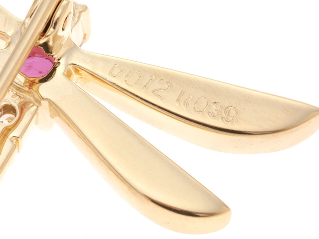 JEWELRY　ジュエリー　ブローチ　K18　ルビー0.39ct/白蝶貝/ダイヤモンド0.12ct　イエローゴールド　約4.1g　2120000291005【207】