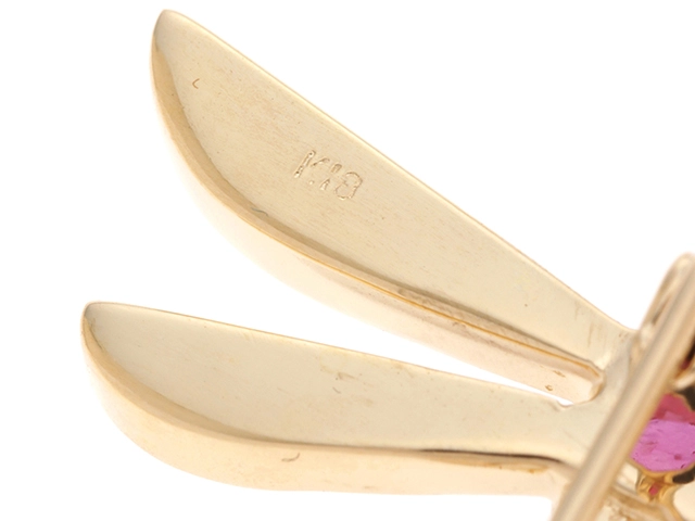 JEWELRY　ジュエリー　ブローチ　K18　ルビー0.39ct/白蝶貝/ダイヤモンド0.12ct　イエローゴールド　約4.1g　2120000291005【207】