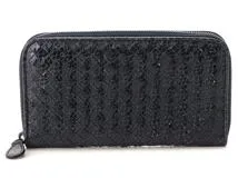 BOTTEGA VENETA ボッテガヴェネタ 財布 イントレチャート ラウンド長財布 ネイビー パイソン (2120000293351) 【200】  の購入なら「質」の大黒屋（公式）