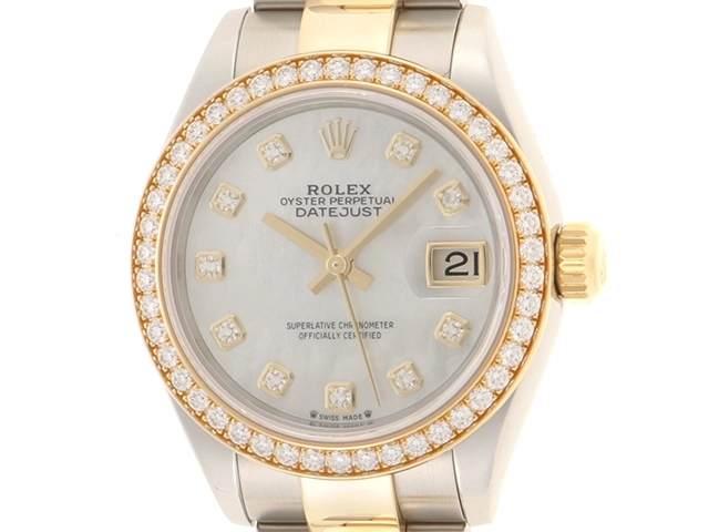 2023年1月正規品 ROLEX ロレックス 腕時計 レディ デイトジャスト28 279174 オイスタースチール／K18イエローゴールド  10Pダイヤモンドホワイトマザーオブパール文字盤 オイスター 自動巻【472】SJ の購入なら「質」の大黒屋（公式）