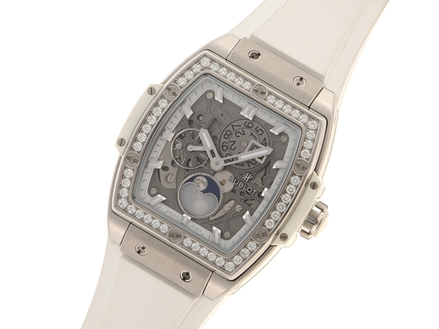 HUBLOT ウブロ 腕時計 2019年正規品 スピリット オブ ビッグ・バン ムーンフェイズ 647.NE.2070.RW.1204 チタニウム/ラバー/ダイヤモンドベゼル スケルトン文字盤 自動巻き【472】SJ