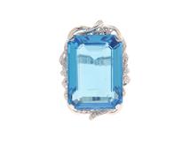 JEWELRY ノンブランドジュエリー リング 11号 K18ホワイトゴールド ブルートパーズ46.48/ダイヤモンド0.19カラット 重さ約21.3g【472】SJ