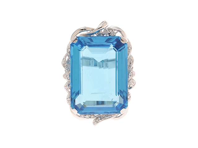 JEWELRY ノンブランドジュエリー リング 11号 K18ホワイトゴールド ブルートパーズ46.48/ダイヤモンド0.19カラット 重さ約21.3g【472】SJ