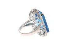 JEWELRY ノンブランドジュエリー リング 11号 K18ホワイトゴールド ブルートパーズ46.48/ダイヤモンド0.19カラット 重さ約21.3g【472】SJ