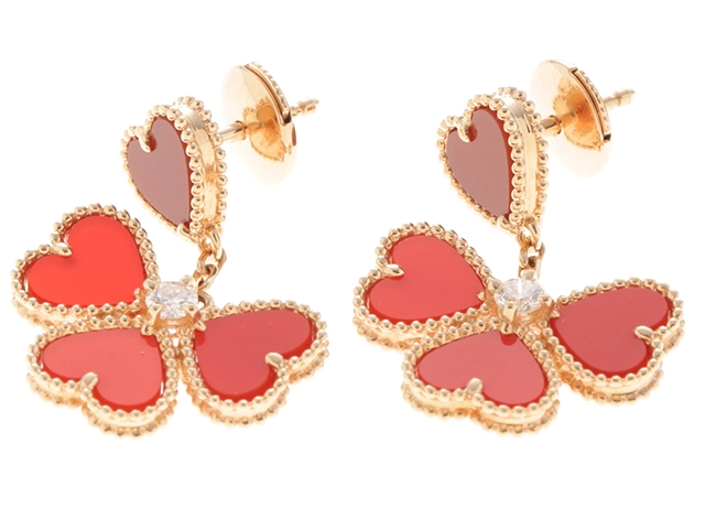 Van Cleef&Arpels ヴァンクリーフ&アーペル ピアス スウィートハートイヤリング VCARN5PP00 K18ローズゴールド カーネリアン/ダイヤモンド0.17カラット 2022年正規品【472】SJ