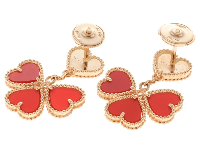 Van Cleef&Arpels ヴァンクリーフ&アーペル ピアス スウィートハートイヤリング VCARN5PP00 K18ローズゴールド カーネリアン/ダイヤモンド0.17カラット 2022年正規品【472】SJ