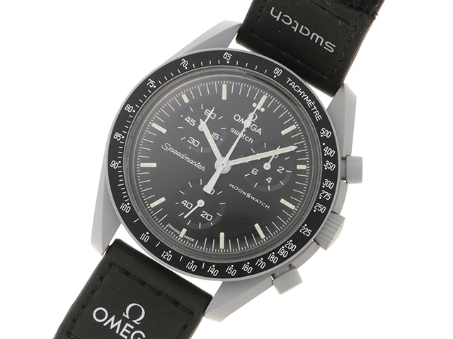 SWATCH スウォッチ 腕時計 OMEGA×SWATCH  MISSION TO THE MOON S033M100 ブラック文字盤 バイオセラミック/ナイロン クォーツ【472】SJ