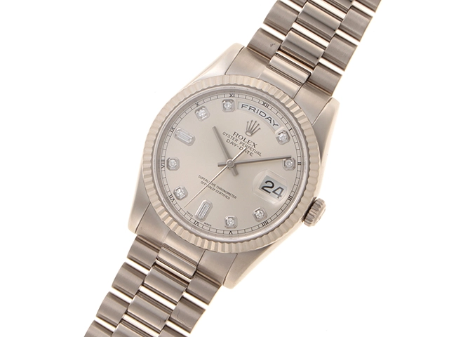 K番　ROLEX　ロレックス　時計　デイデイト　118239A　シルバー文字盤　WG　自動巻き　メンズ