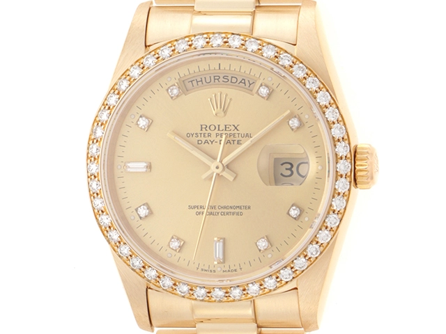 E番 ROLEX ロレックス 腕時計 デイデイト36 18348A K18イエローゴールド 10Pダイヤモンドシャンパン文字盤 自動巻き【472】SJ