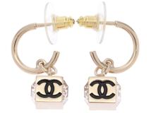 CHANEL　シャネル　ココマークキューブフープピアス メタル（GP）/クリスタル　【471】　Y