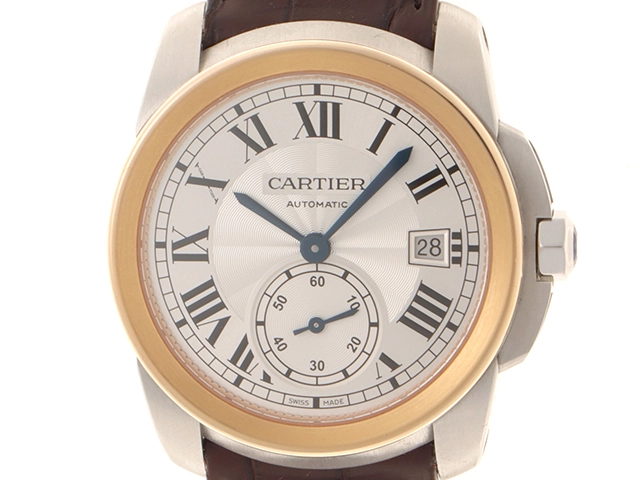 Cartier カルティエ 腕時計 カリブル ドゥ カルティエ 38mm W2CA0002 シルバー文字盤　K18イエローゴールド/スティール/アリゲーターベルト 自動巻き【472】SJ