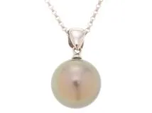 JEWELRY　ジュエリー　ネックレス　K18ホワイトゴールド　ブラックパール　約10.0mm　約3.6g　2120000314728【207】