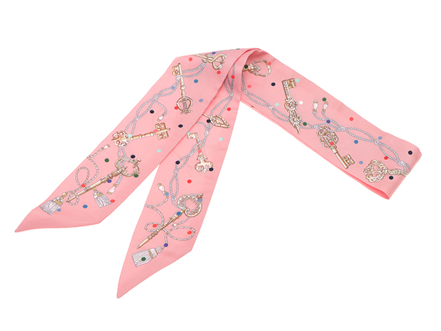 HERMES エルメス ツイリー Les Cles a Pois ローズ シルク 【471】N