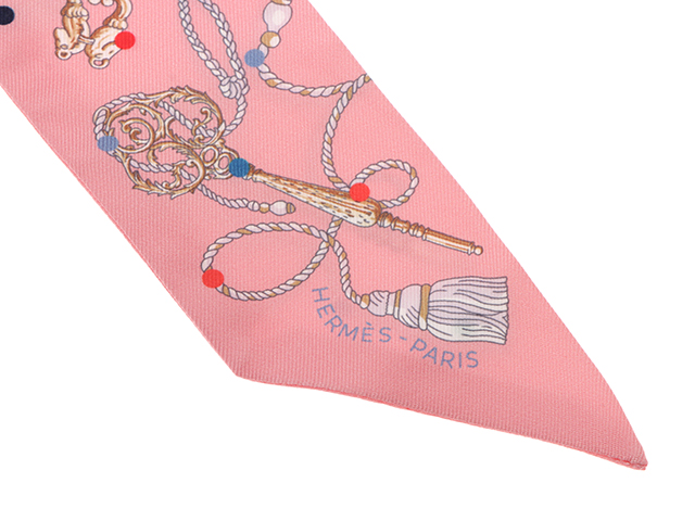 HERMES エルメス ツイリー Les Cles a Pois ローズ シルク 【471