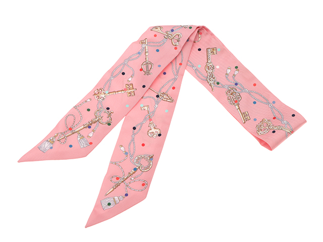 登場! HERMES 【471 シルク ローズ Pois a Cles Les ツイリー エルメス 小物