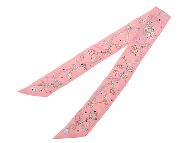 HERMES エルメス ツイリー Les Cles a Pois ローズ シルク 【471