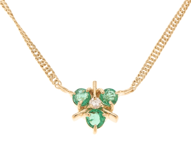 JEWELRY　ジュエリー　ネックレス　K18 イエローゴールド　エメラルド　ダイヤモンド0.015ct　約1.9g　2120000315152【207】