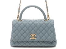 CHANEL　シャネル　マトラッセ ココハンドルラージ　チェーンショルダー　ブルーグレー　GP　キャビア　A92991【431】2120000319686