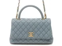 CHANEL　シャネル　マトラッセ ココハンドルラージ　チェーンショルダー　ブルーグレー　GP　キャビア　A92991【431】2120000319686