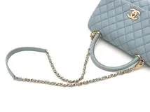 CHANEL　シャネル　マトラッセ ココハンドルラージ　チェーンショルダー　ブルーグレー　GP　キャビア　A92991【431】2120000319686