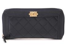CHANEL　シャネル　ボーイシャネル　ロングジップ　A80288　ウォレット　 ネイビー　ゴールド金具 キャビア【432】2120000321559
