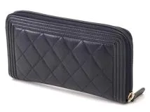 CHANEL　シャネル　ボーイシャネル　ロングジップ　A80288　ウォレット　 ネイビー　ゴールド金具 キャビア【432】2120000321559