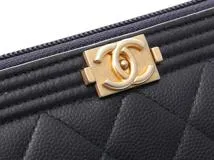 CHANEL　シャネル　ボーイシャネル　ロングジップ　A80288　ウォレット　 ネイビー　ゴールド金具 キャビア【432】2120000321559