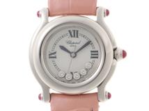 Chopard　ショパール　ハッピースポーツ　27/8245-21　ステンレス/革　5Pダイヤモンド　社外ベルト　女性用クオーツ時計【473】