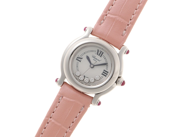 Chopard　ショパール　ハッピースポーツ　27/8245-21　ステンレス/革　5Pダイヤモンド　社外ベルト　女性用クオーツ時計【473】