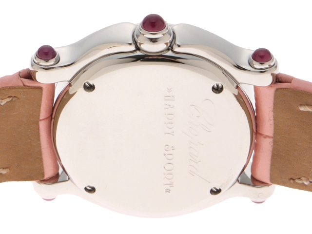 Chopard　ショパール　ハッピースポーツ　27/8245-21　ステンレス/革　5Pダイヤモンド　社外ベルト　女性用クオーツ時計【473】