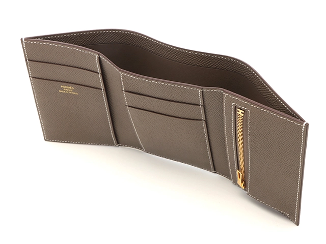 Hermès エルメス ベアンコンパクト エトゥープ ヴォーエプソン ゴールド金具 W刻印 2024年頃製造 【471】L