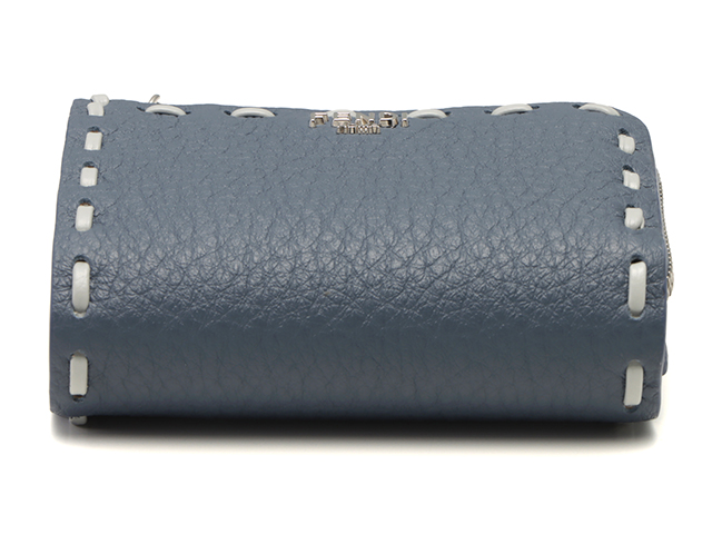 【美品】FENDI　セレリア　名刺入れ　レザー　バイカラー　シボ革　ネイビー FENDI フェンディ ピーカブー セレリア 3つ折り財布 ネイビー