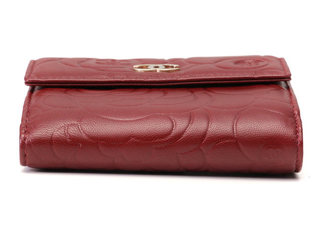 CHANEL シャネル カメリア Wホック財布 ボルドー/GP レザー